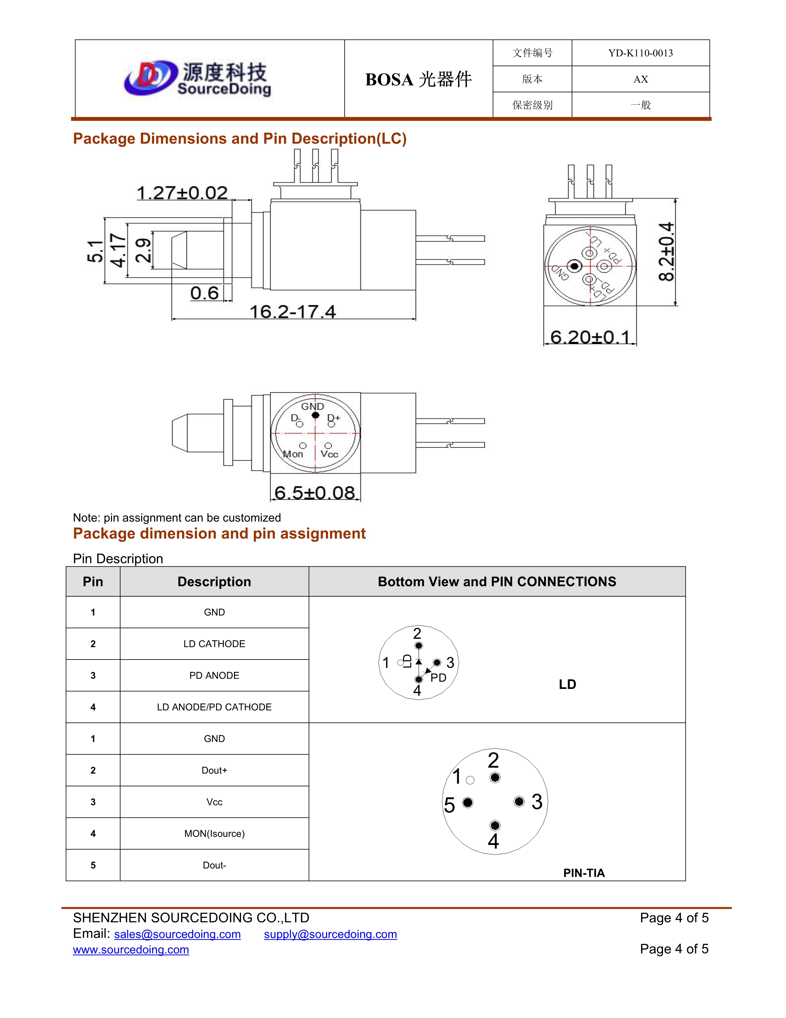 1.25G LC BOSA 1310T FP/1550R 20KM BOSA光器件光學(xué)接收發(fā)射器件(圖4) (YD-K110-0013)SD-B-LC-35F-33-20KM-IS-1-T(1)_4.jpg